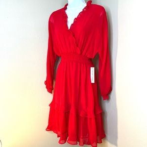 NWT Red Long Sleeve Ruffles Midi Dress Summer